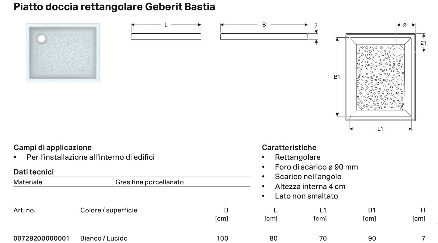 Geberit, Bastia Piatto doccia 100x80 cm